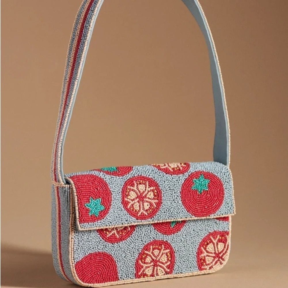 Anthropologie The Fiona Beaded Bag Food & Drink Edition Tomato